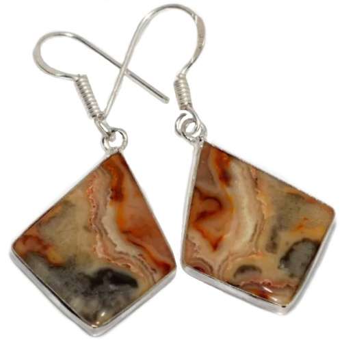 Natural Crazy Lace Agate Gemstone set in .925 Sterling Silver Plated Handmade Earrings