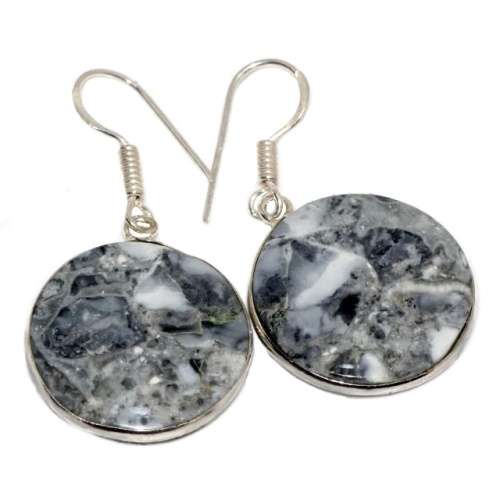 Natural Maligano Jasper Pear Gemstone set in .925 Sterling Silver Plated Handmade Earrings