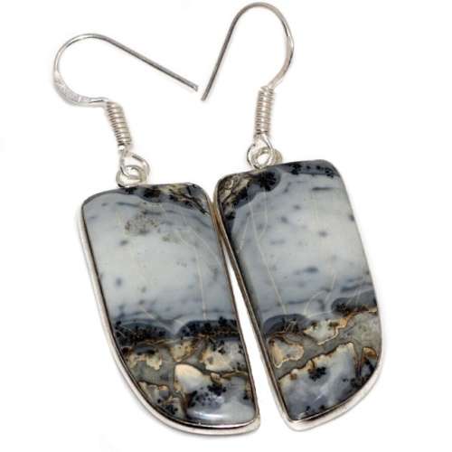 Natural Maligano Jasper Pear Gemstone set in .925 Sterling Silver Plated Handmade Earrings