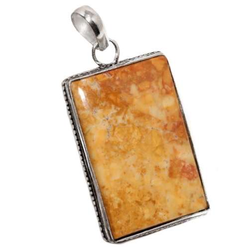 Natural Maligano Jasper Rectangle Gemstone set in .925 Sterling Silver Plated Pendant