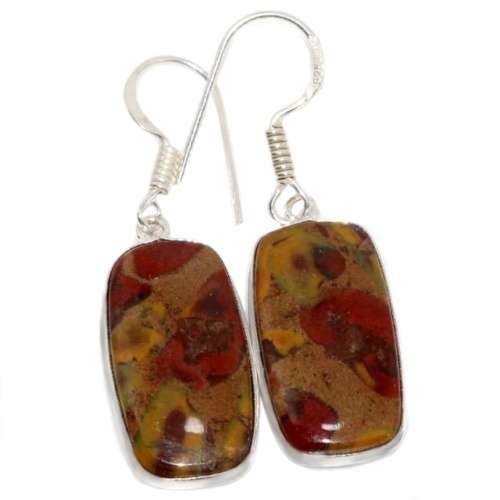 Natural Bamboo Jasper Gemstone set in  .925 Sterling Silver Plated Handmade Earrings
