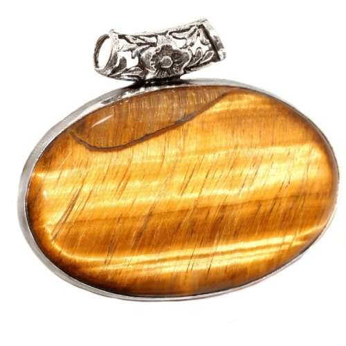 Natural Tigers Eye Oval Gemstone set in .925  Sterling Silver Plated Handmade Pendant