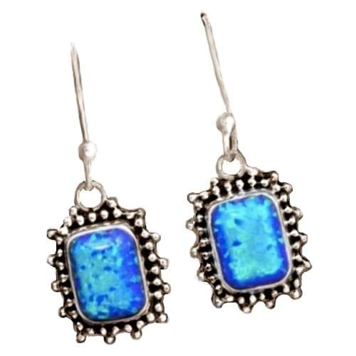 Australian Blue Fire Opal Solid .925 Sterling Silver Earrings