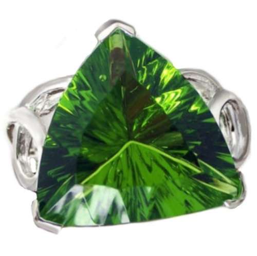 Trillion Cut Apple Green Gemstone Ring set in Solid .925 Sterling Silver Size 8 / Q