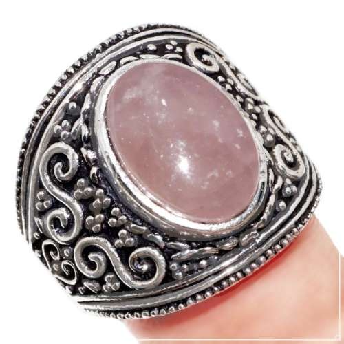 Handmade Natural Rose Quartz Gemstone .925 Sterling Silver Ring Size 9 / R 1/2