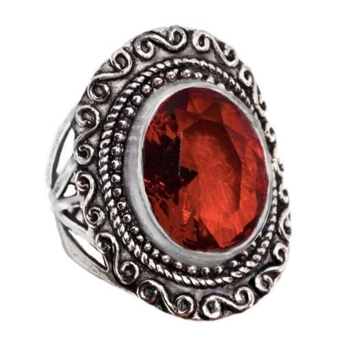 Fire Red Garnet Gemstone set in  .925 Sterling Silver Plated Handmade Ring Size US 7.5