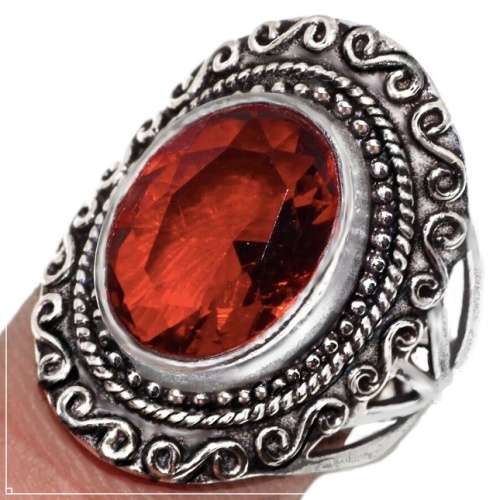 Fire Red Garnet Gemstone set in  .925 Sterling Silver Plated Handmade Ring Size US 7.5