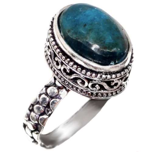 Handmade Natural Blue Apatite Gemstone .925 Silver Ring Size 8 or Q