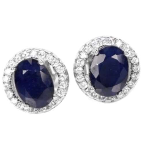 Natural Blue Sapphire and AAAAWhite Cubic Zirconia in Solid .925 Sterling Silver Stud Earrings