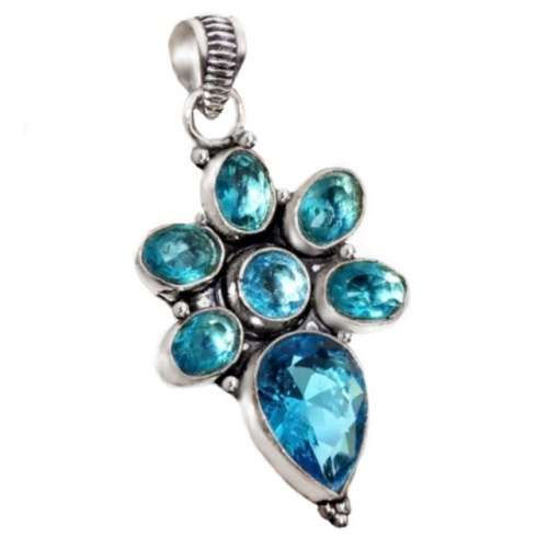 Swiss Blue Topaz set in .925 Sterling Sterling Silver Plated Handmade Pendant