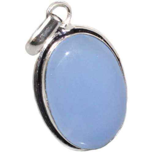 Blue Chalcedony Oval set in .925 Sterling Silver Plated Handmade Elegant Pendant
