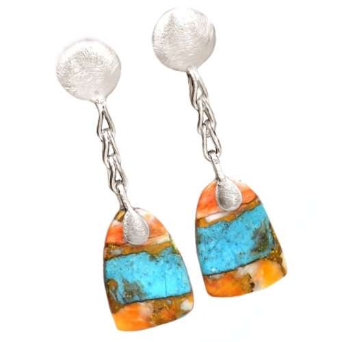 4.7 Grams Natural Spiny Oyster Arizona Turquoise Gemstone set in Solid .925 Sterling Silver Earrings