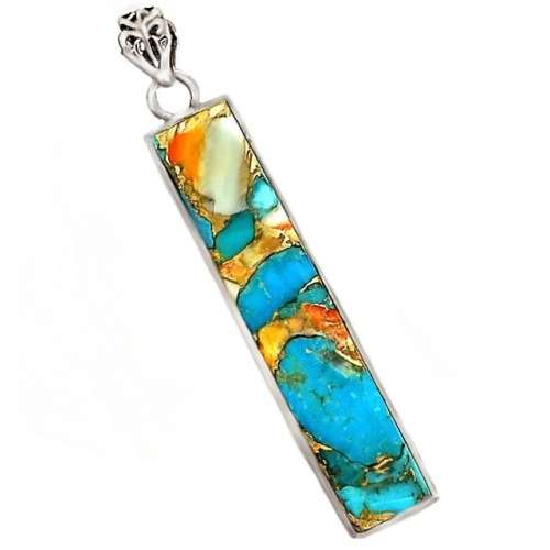 Natural Spiny Oyster Arizona Turquoise Gemstone set in Solid .925 Sterling Silver Pendant