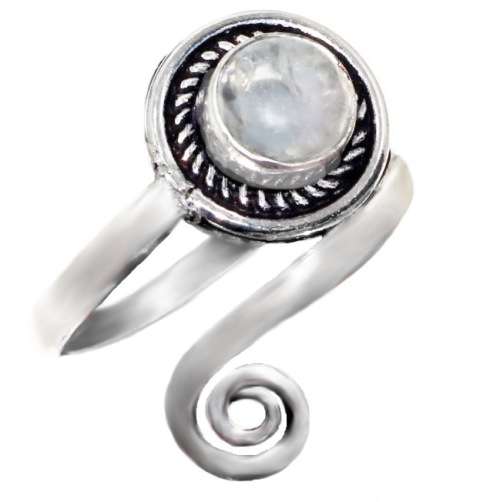 Dainty Natural White Moonstone .925 Sterling Silver Plated Pinkie Toe Ring Size US 6.5 -7 adjustable