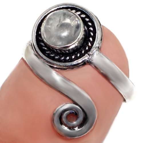 Dainty Natural White Moonstone .925 Sterling Silver Plated Pinkie Toe Ring Size US 6.5 -7 adjustable