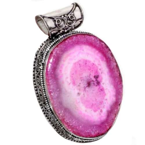 Natural Solar Quartz Gemstone set in 925 Sterling Silver Plated Antique Style Pendant