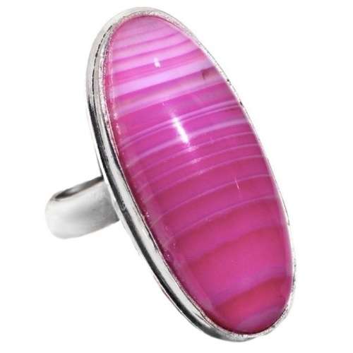 Beautiful Natural Pink Lace Botswana Agate Oval Gemstone .925 Sterling Silver Plated Ring Size 8 / Q