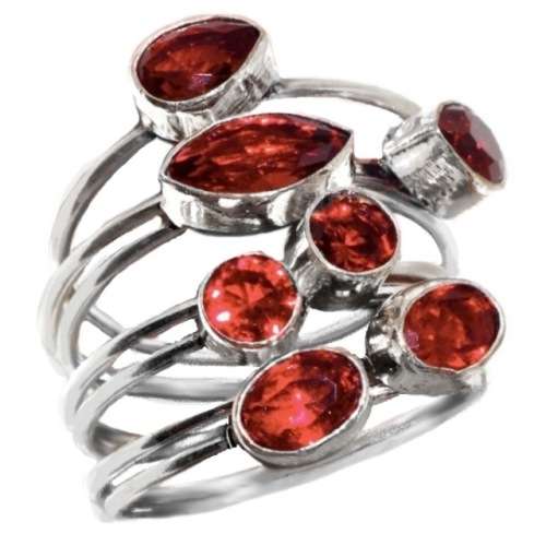Handmade Mixed Shapes Garnet set in  .925 Sterling Silver Plated Stacking Ring Size US 10 / T 1/2