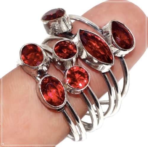 Handmade Mixed Shapes Garnet set in  .925 Sterling Silver Plated Stacking Ring Size US 10 / T 1/2