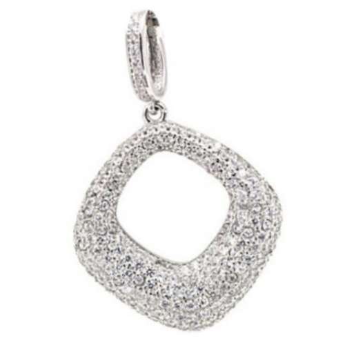 Rare Italian Design AAA Cr Diamonds  set in Solid .925 Sterling Silver White Gold Pendant