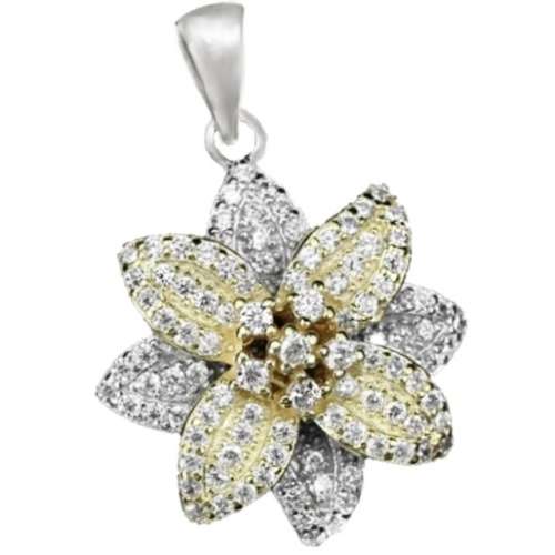 Two Tone AAA White Diamond Cut Cubic Zirconia Solid .925 Sterling Silver Pendant