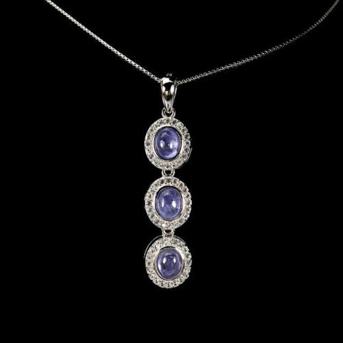Rare Earth Mined Unheated Tanzanite AAA White Cubic Zirconia  Solid .925 Silver Necklace