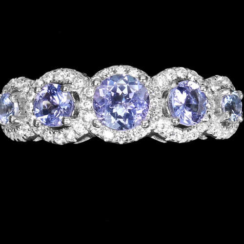 Natural Unheated Tanzanite and AAA White Cubic Zirconia Ring in Solid .925 Silver Size US 8 /Q