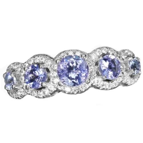 Natural Unheated Tanzanite and AAA White Cubic Zirconia Ring in Solid .925 Silver Size US 8 /Q
