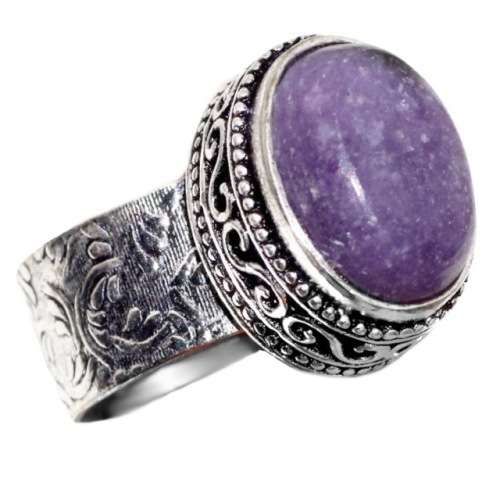 Natural Lepidolite Oval Gemstone set .925 Sterling Silver Plated Handmade Ring Size US 9 or R 1/2