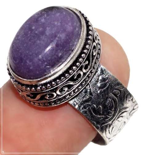 Natural Lepidolite Oval Gemstone set .925 Sterling Silver Plated Handmade Ring Size US 9 or R 1/2