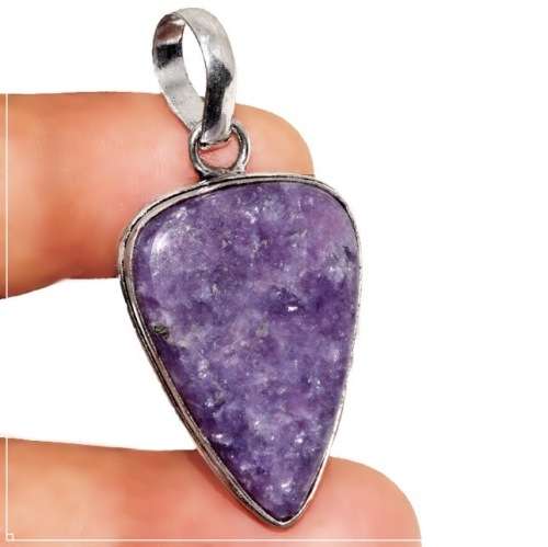 Natural Lepidolite Pear Shape Gemstone set in .925 Sterling Silver Plated Handmade Pendant