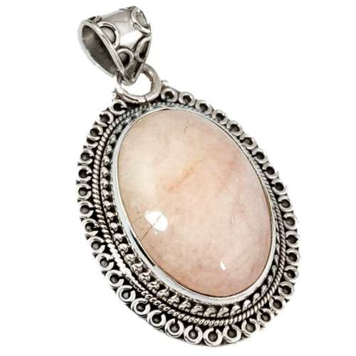 22.26 cts Natural Morganite Oval Gemstone Cab set in Solid .925 Sterling Silver Pendant