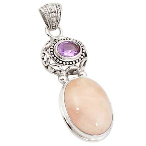 14.88 cts Natural Morganite and Purple Amethyst Gemstone set in Solid .925 Sterling Silver Pendant