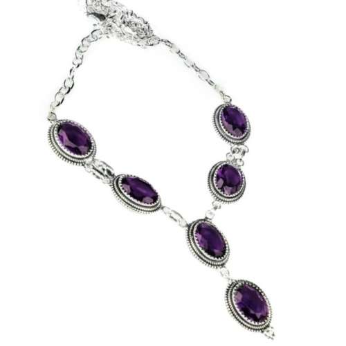 Handmade Antique Style Purple Amethyst Gemstone .925 Sterling Silver Plated Necklace