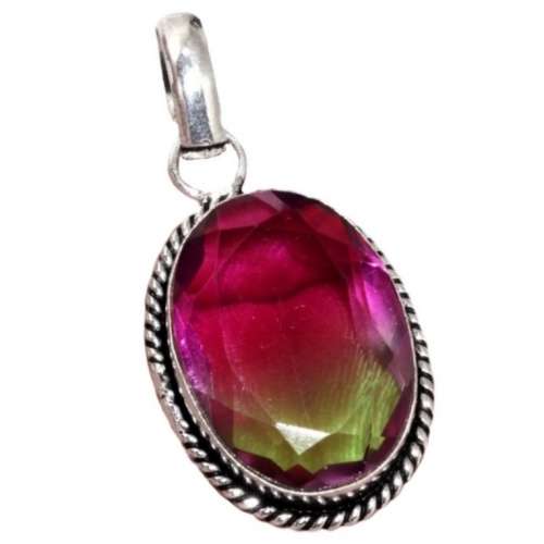 Bi-Colour Ametrine Oval set in .925 Sterling Silver Plated Handmade Antique Style Pendant