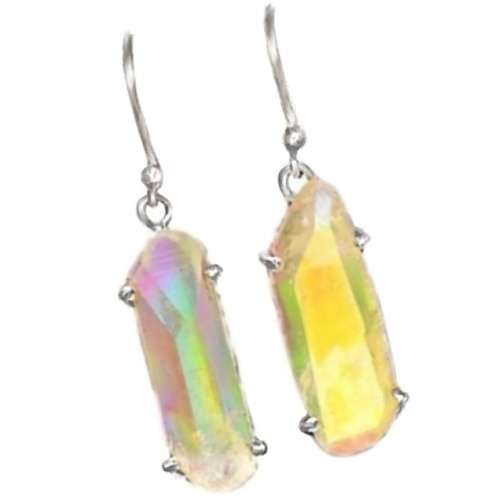Iridescent Hues Natural Angel Aura Quartz Gemstone set in Solid .925 Sterling Silver Earrings