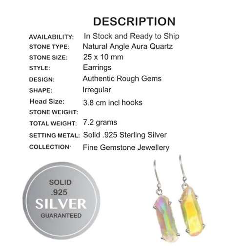Iridescent Hues Natural Angel Aura Quartz Gemstone set in Solid .925 Sterling Silver Earrings