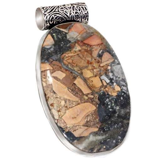 Natural Maligano Jasper Gemstone set in .925 Sterling Silver Plated Pendant