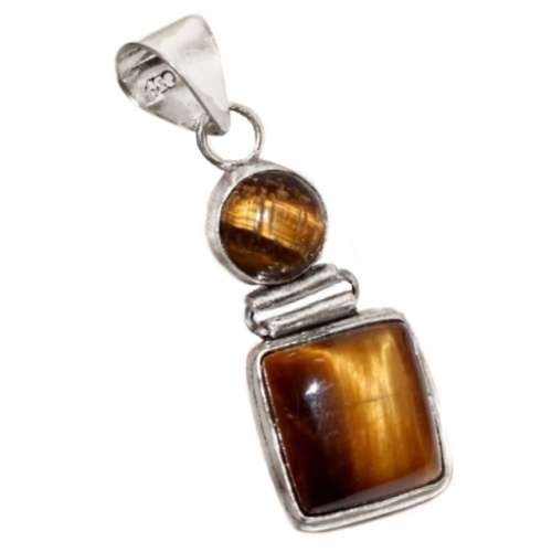 Natural Tigers Eye Mixed Shapes Gemstone .925  Sterling Silver Plated Dainty Pendant