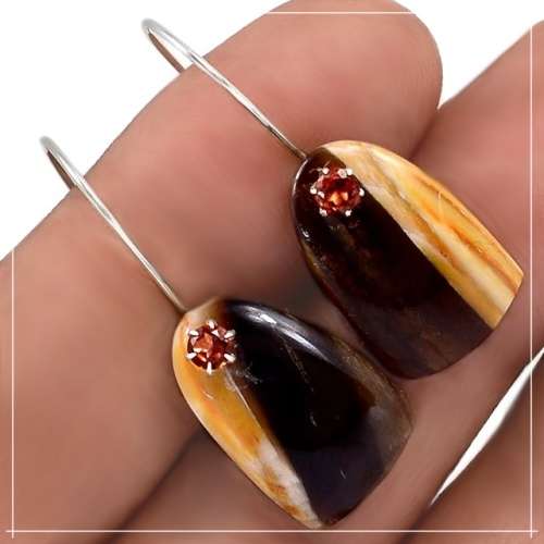 Natural Garnet & Navajo Country Araucania set in Solid .925 Sterling Silver Dainty Earrings