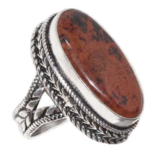 Natural Mahogany Obsidian Gemstone .925 Sterling Silver Plated Handmade Ring Size US 7/ UK O