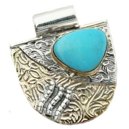 Natural Sleeping Beauty Turquoise and Australian Gaspeite Solid .925 Sterling Silver Pendant