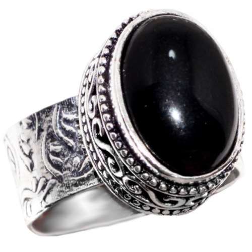 Handmade Black Onyx Oval Gemstone set in .925 Sterling Silver Antique Style Ring Size 8 / Q