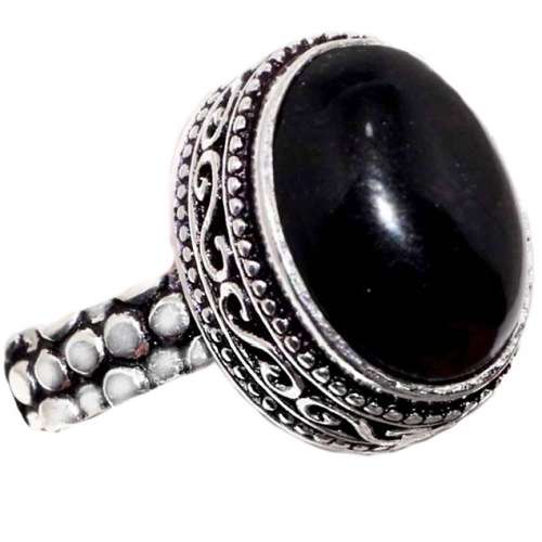 Black Onyx Oval Gemstone .925 Sterling Silver Plated Handmade Ring Size 8 / Q