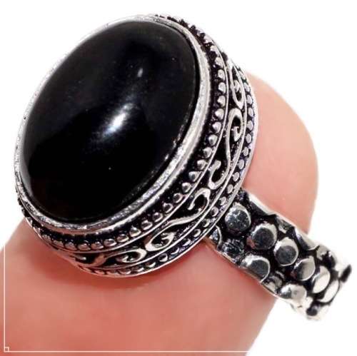 Black Onyx Oval Gemstone .925 Sterling Silver Plated Handmade Ring Size 8 / Q