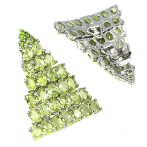 Deluxe  68 Natural Unheated Peridot and Chrome Diopside Gemstone Solid .925 Sterling Silver Earrings