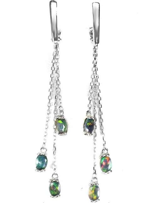 6 X 4 mm Deluxe Natural Unheated Rainbow Full Flash Black Fire Opal  Solid .925 Silver Earrings