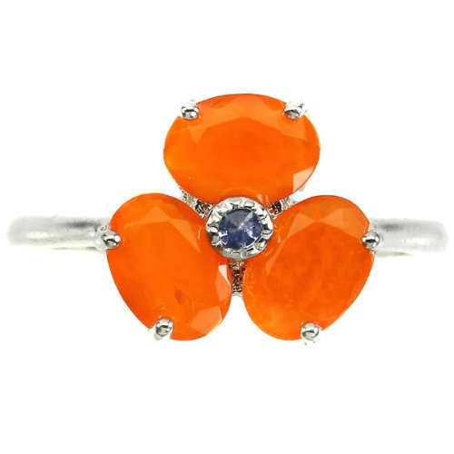 Natural Orange Fire Opal and Top Blue Violet Tanzanite Solid .925 Sterling Silver Ring Size 8 / Q
