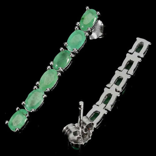 Natural Unheated Brazilian Emerald set in Solid .925 Sterling Silver 14k White Gold Earrings