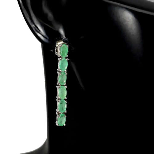 Natural Unheated Brazilian Emerald set in Solid .925 Sterling Silver 14k White Gold Earrings